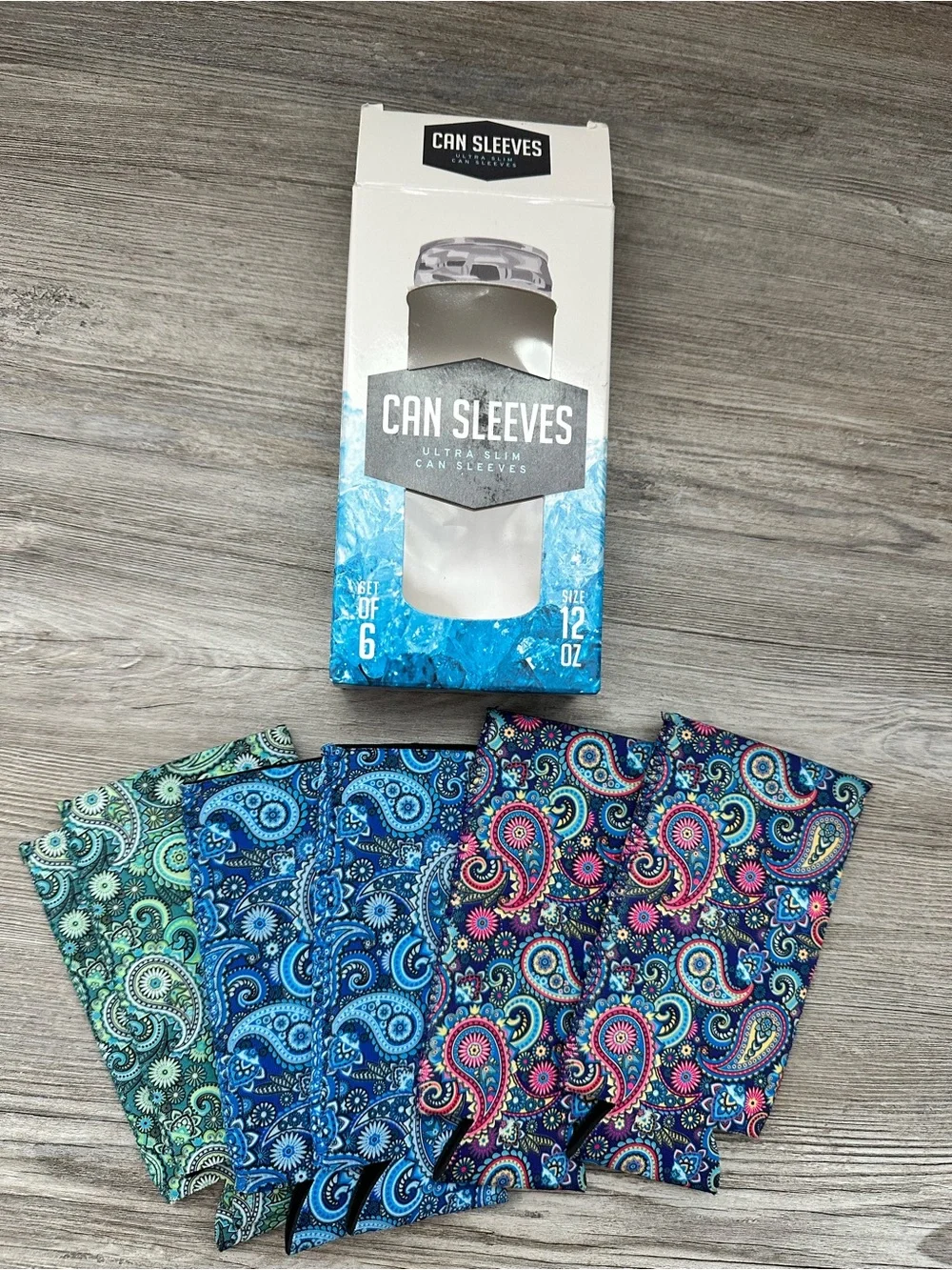 Ultra Slim Paisley Can Cooler Sleeves - set of 6